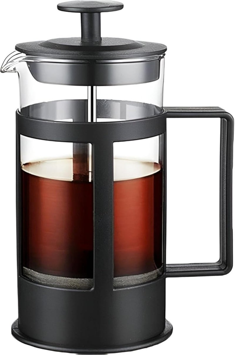 French Press Coffee Pot - Crystal Clear Heat-Proof Glass, 4 Tea Filters, 350ml for Daily Home Brewing